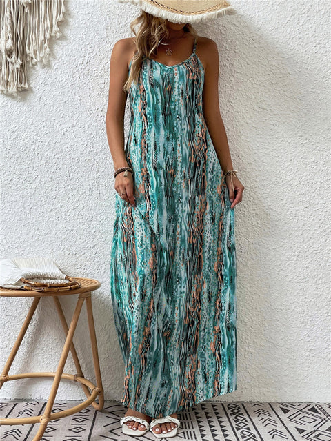 Middle Waist Trendy Print Slip Suspender Dress m300016