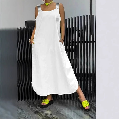 European and American casual cotton and linen pocket dress m302081