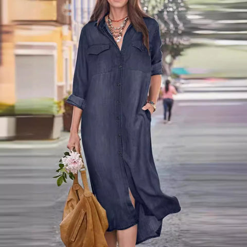 Shirt collar denim casual skirt long skirt m302919