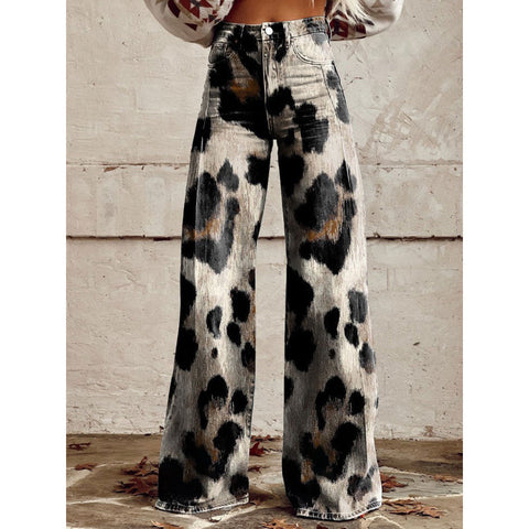 3D heat transfer flared pants simulation denim trousers loose pants m301550