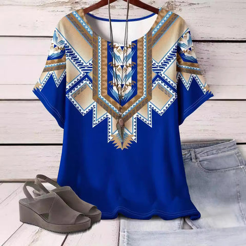 Retro printed cotton short-sleeved T-shirt early spring new versatile crew neck bottoming shirt m301287