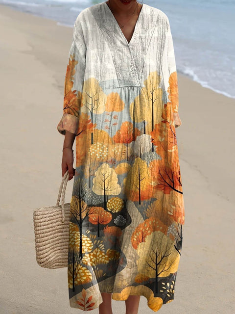 Ladies casual floral 3D printing sleeve dress m301071