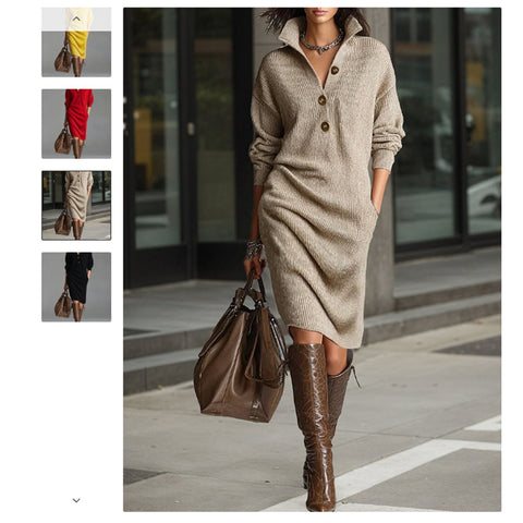 Autumn casual button lapel loose straight knitted medium and long sweater skirt m302183