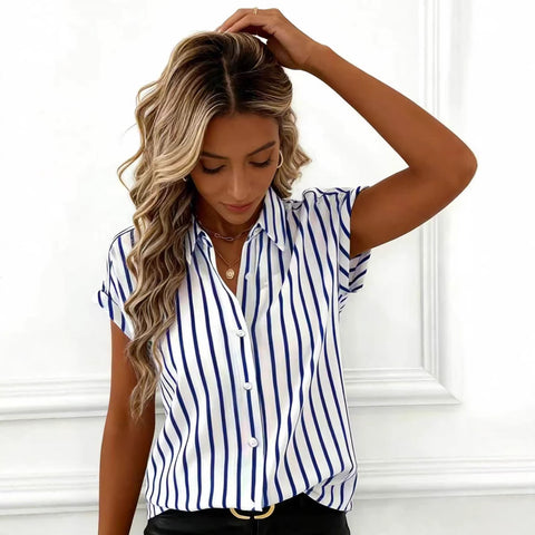 Summer new shoulder sleeves button striped women's shirt women's m302472