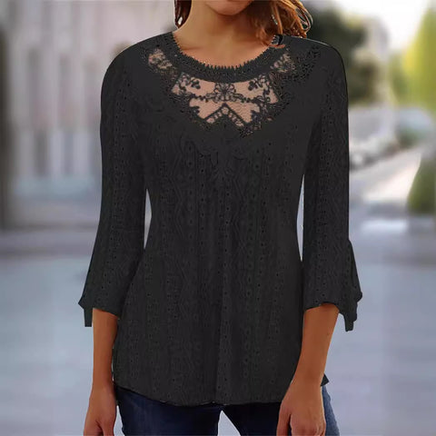 New comfortable and casual hollow perspective lace splicing seven-quarter sleeve m300154