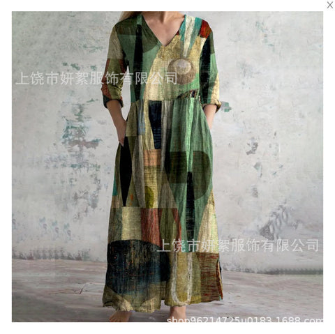 3D printing summer casual loose long-sleeved dress m301729