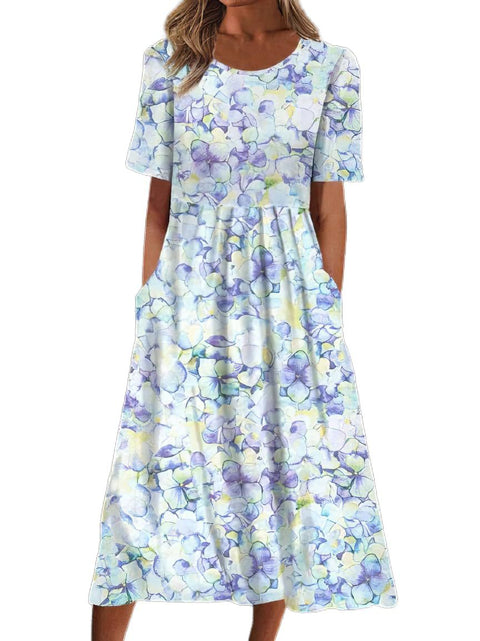 Damen Rundhals Kurzarm Langes Kleid Bohemian Kleid m302895