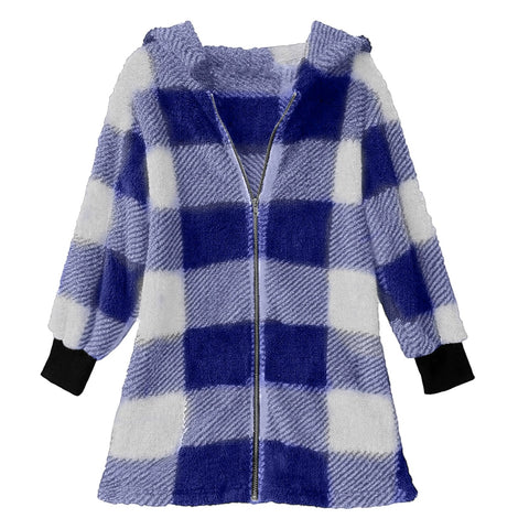 Long Sleeve Plaid Hooded Zipper Pocket Loose Jacket m302168