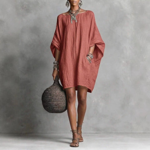 Casual fashion imitation cotton and linen batman loose dress m302951