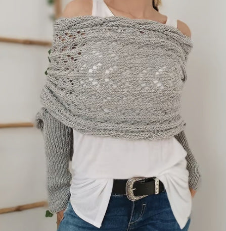 Double-sleeved extended hollow shawl multi-purpose knitted twist sweater with scarf outside autumn and winter women m302058