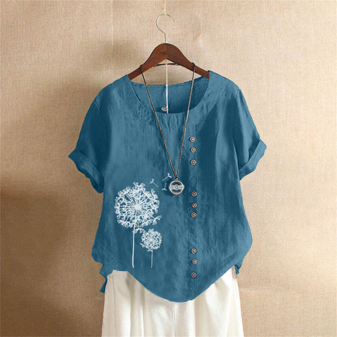 Large size casual loose cotton and linen short-sleeved pullover T-shirt cotton and linen women's clothing large size women's clothing m302737