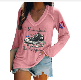 Women's V-neck long sleeve horror red graffiti 3D digital printing m301556