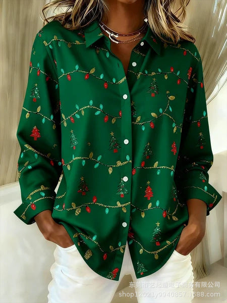 Retro Striped Creative Fashion Versatile Long Sleeve Women's Lapel Shirt m302197