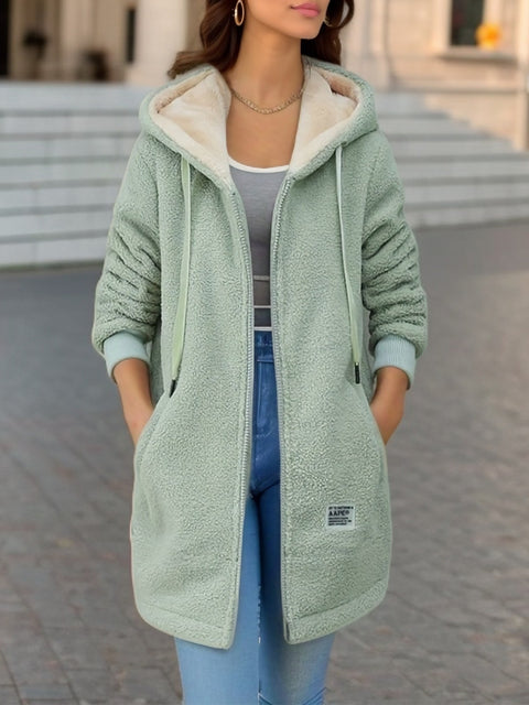 Fleece thickened medium and long lamb wool sweater women's autumn and winter embroidered letter zipper jacket m301991
