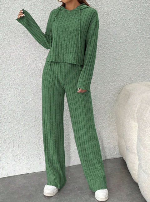 Casual knitted long-sleeved suit women's foreign trade hooded sweater loose trousers two-piece set m301892