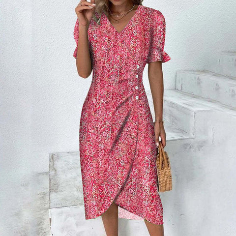 Geometric collage bubble sleeves irregular hem dress m301272