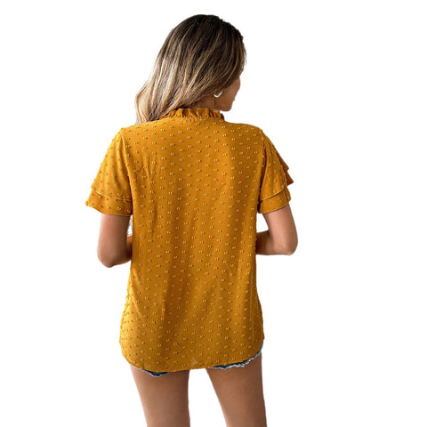 Elegant Vacation Deep V Lace Short Sleeve Blouse m301390