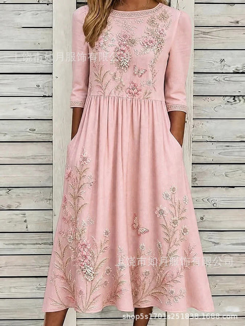 New digital short-sleeved printed women's 7-point sleeve casual dress m303012
