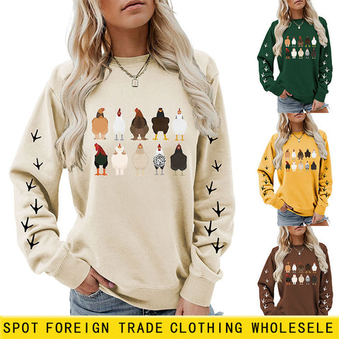 Crew neck long sleeve ten chickens footprint left and right hand print casual fashion sweater women m301720