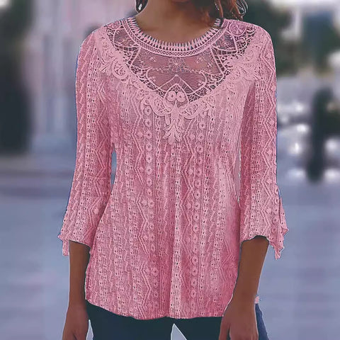 New comfortable and casual hollow perspective lace splicing seven-quarter sleeve m300154