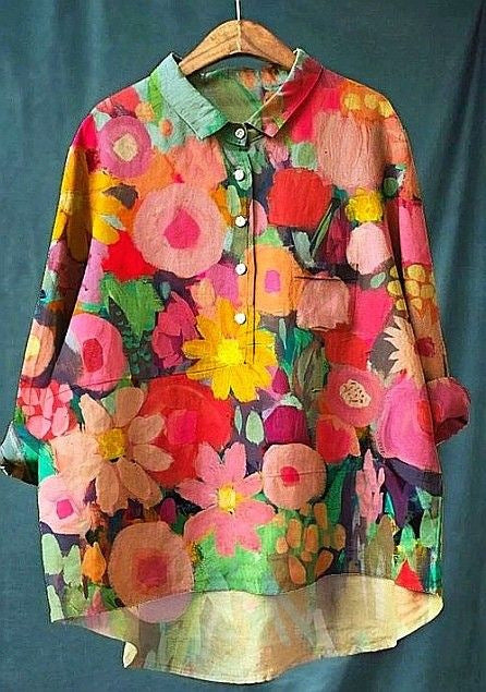 Loose printing round neck casual large size women's T-shirt m302702