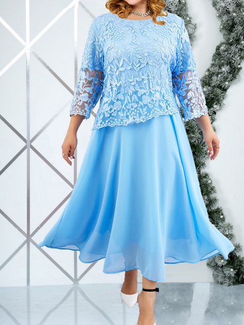 Large size women's water-soluble embroidered dress lace chiffon dress m301268