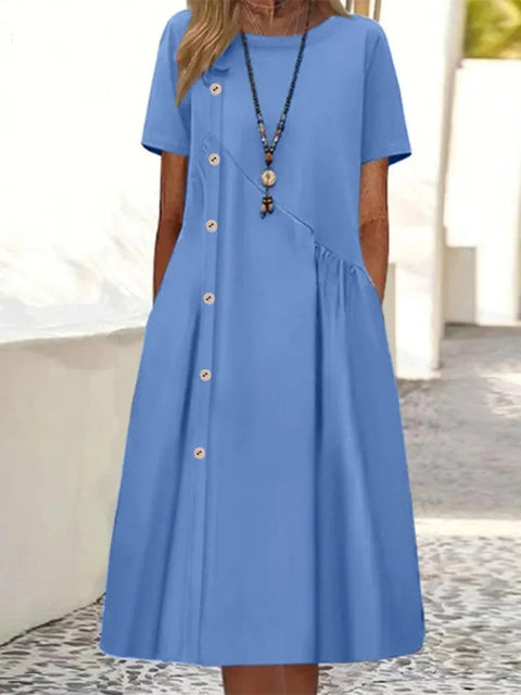 Casual button-down pocket mid-length dress m302202