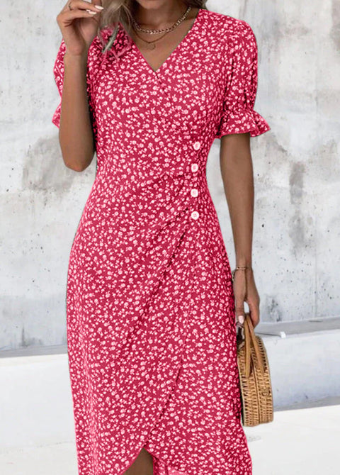 Geometric collage bubble sleeves irregular hem dress m301272