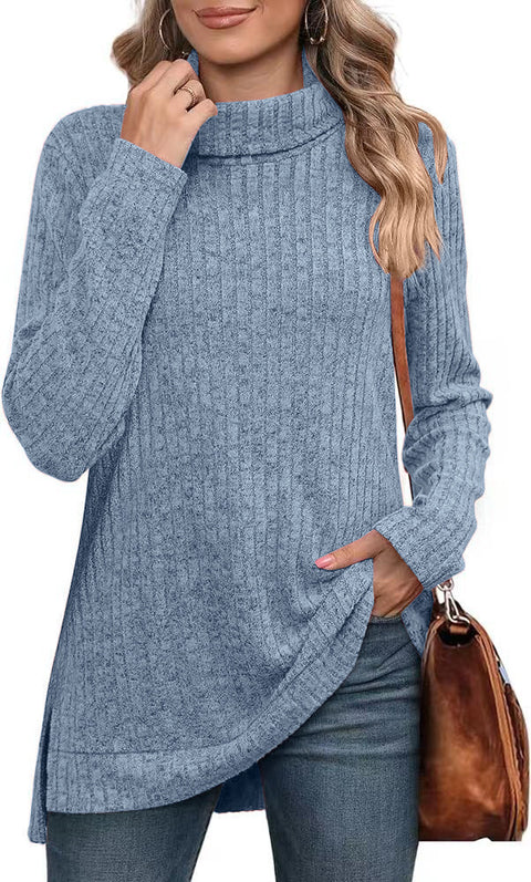 Autumn and winter new high-necked split-ended long-sleeved loose casual T-shirt top m302063