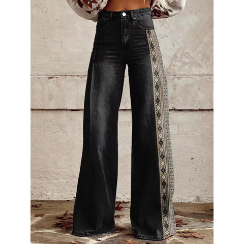 3D heat transfer flared pants simulation denim trousers loose pants m301550