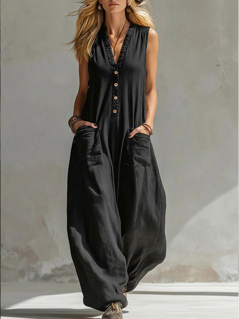 New spring and summer women's casual linen cotton sleeveless jumpsuit m302841