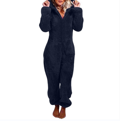 Fleece Thickened Fluffy Jumpsuit Hooded Pajamas m302166