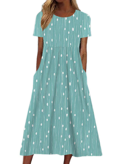 Damen Rundhals Kurzarm Langes Kleid Bohemian Kleid m302895
