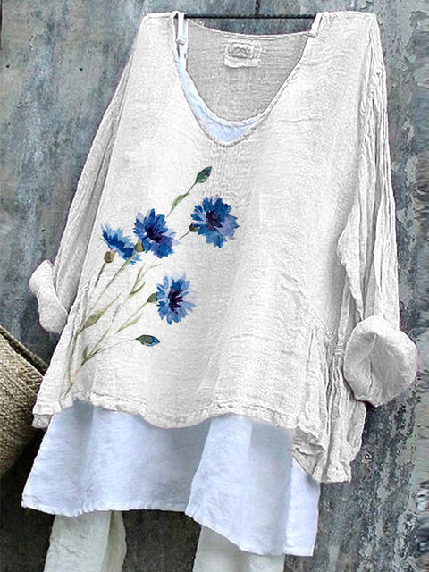 Long-sleeved printed casual pullover loose round neck single-piece T-shirt (without under shirt) m301042