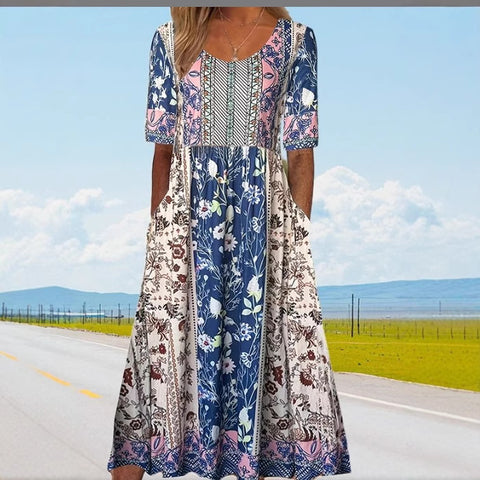 Up and down splicing pocket size printing large wide dress m302623-3