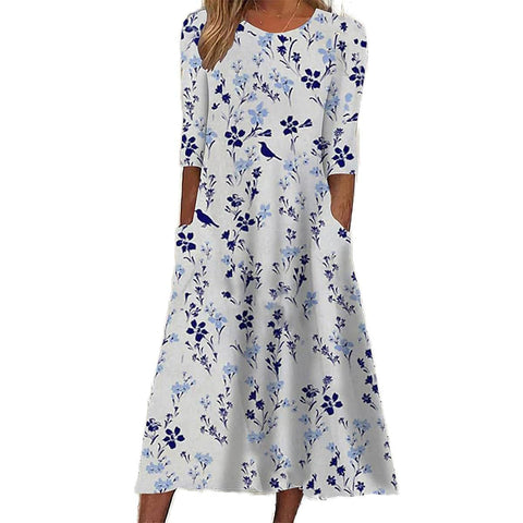 Damen Rundhals Kurzarm Langes Kleid Bohemian Kleid m302895