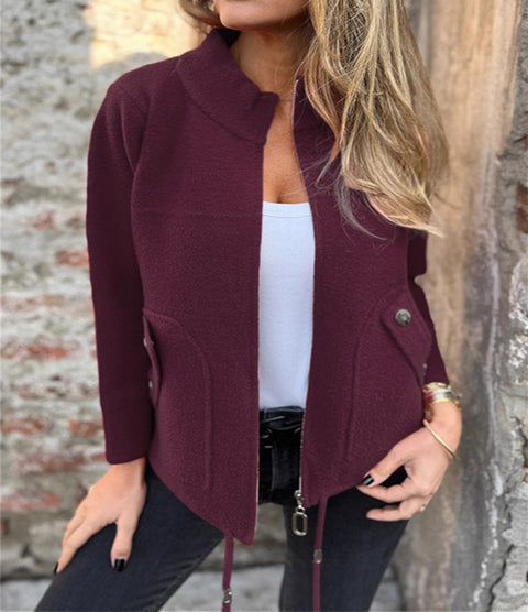 Women's casual woolen lapel tether false pocket blazer m302097