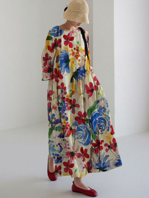 Loose Crew Neck Fashion Premium Long Sleeve Printed Dress m301044