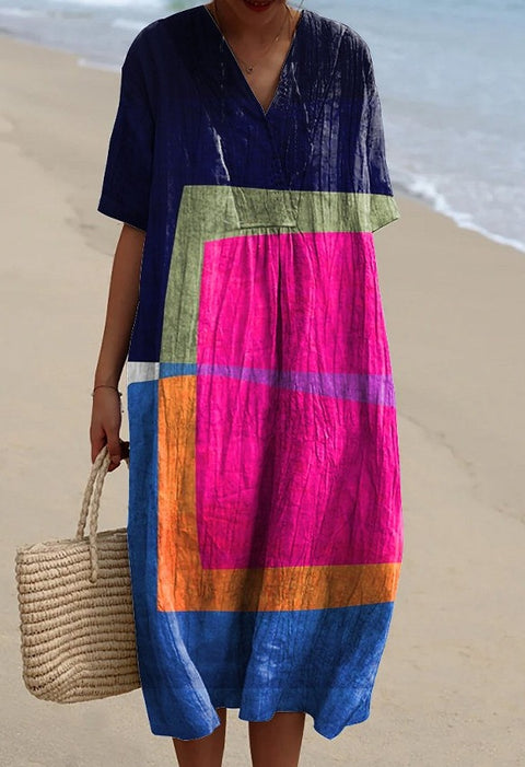 Large size women's shirt short-sleeved dress floral seaside vacation dress m302744