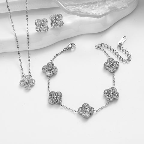 Double sided clover titanium steel jewelry set with laser bracelet, light luxury diamond inlay m5010677