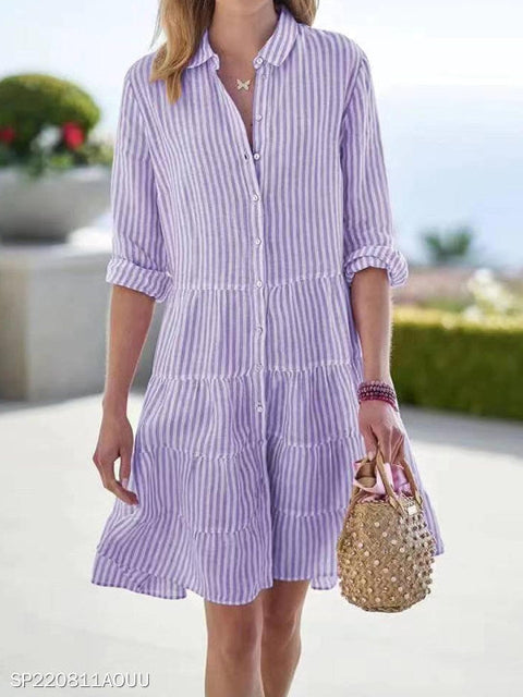 Autumn long-sleeved women's striped shirt dress m302201