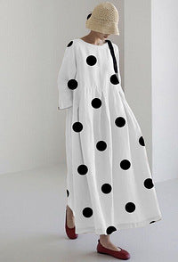 Loose crew neck fashion high-end long-sleeved printed dress m301054