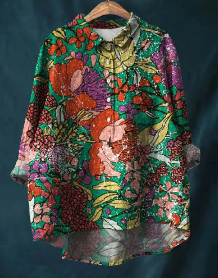 Loose printing round neck casual large size women's T-shirt m302702
