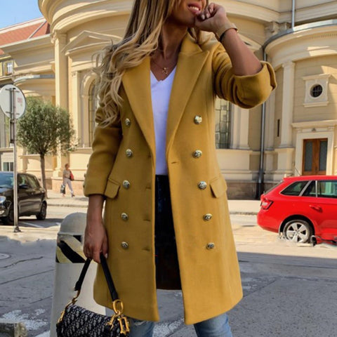 Winter new double-breasted lapel slim-fit coat m300543