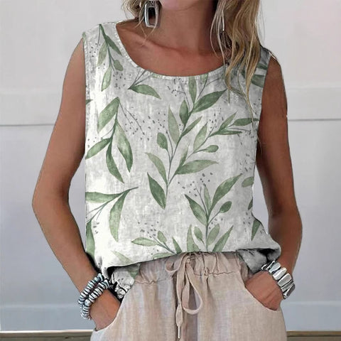 Crew neck creative shading pattern sleeveless vest women m303018