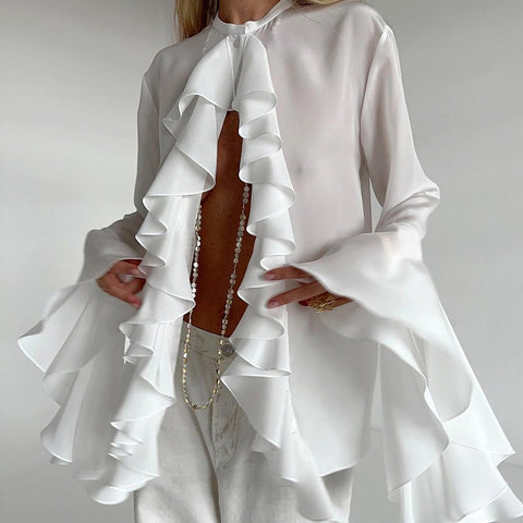 Feeling ruffle edge long-sleeved shirt autumn and winter new temperament high-end cardigan top m301824