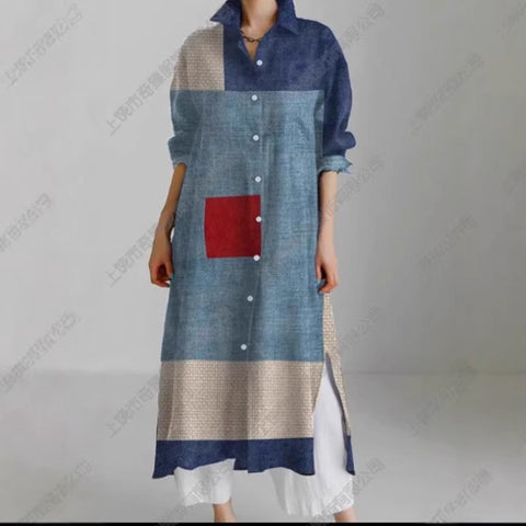 Autumn and winter casual abstract art printing long-sleeved slit skirt m303183