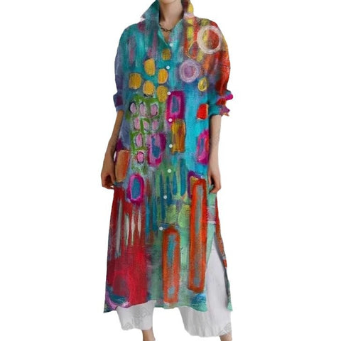 Autumn and winter casual abstract art printing long-sleeved slit skirt m303183