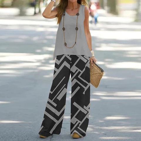 Casual fashion vest trousers set crew neck sleeveless top m301296 04