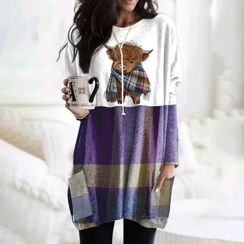 Digital printing women's fashion round neck medium and long top T-shirt m302271